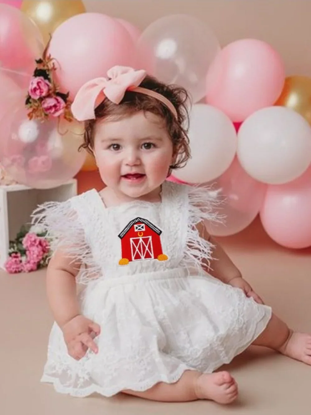 Farm Dress Lace Birthday Outfit Barnyard Clothes Chickfila Dress Cow romper